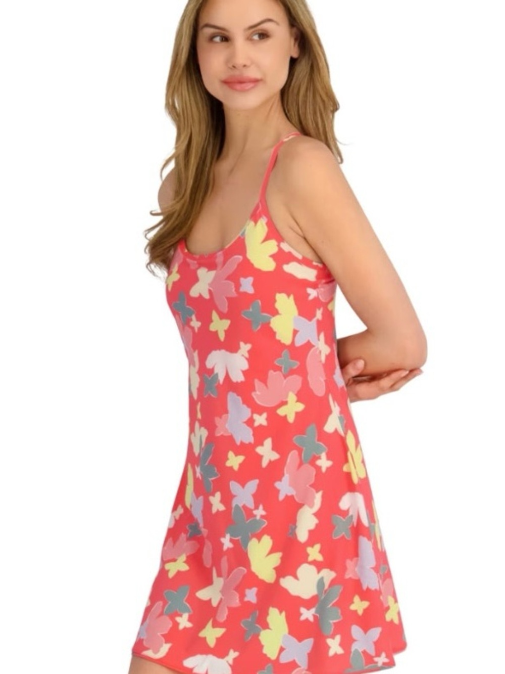 Outdoor Voices plus size exercise‎ Coral Butterfly Print Slip Chemise dress